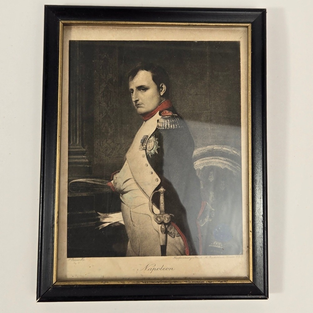 Napoleon Bonaparte Portrait Copper Etching Print Paul Delaroche Berlin Framed
